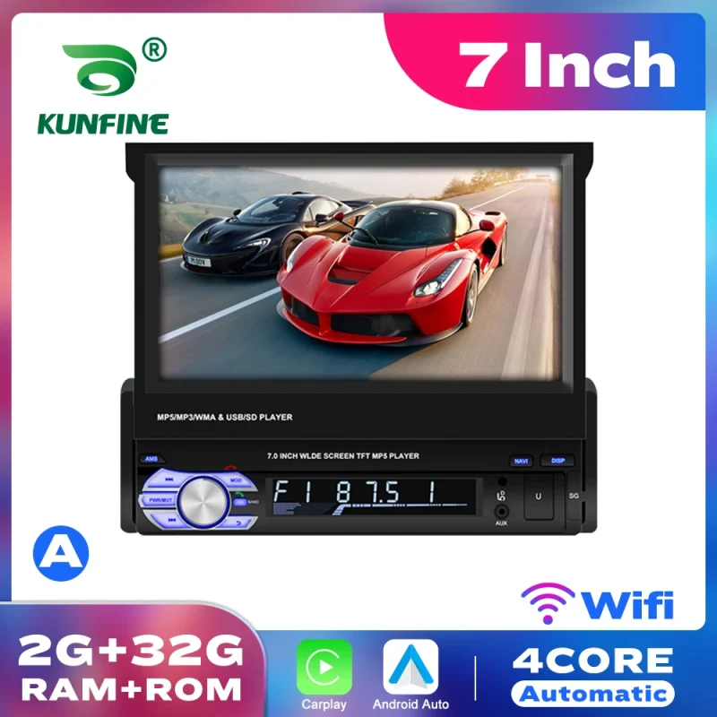 Android 1Din car radio with GPS navigation and Bluetooth display