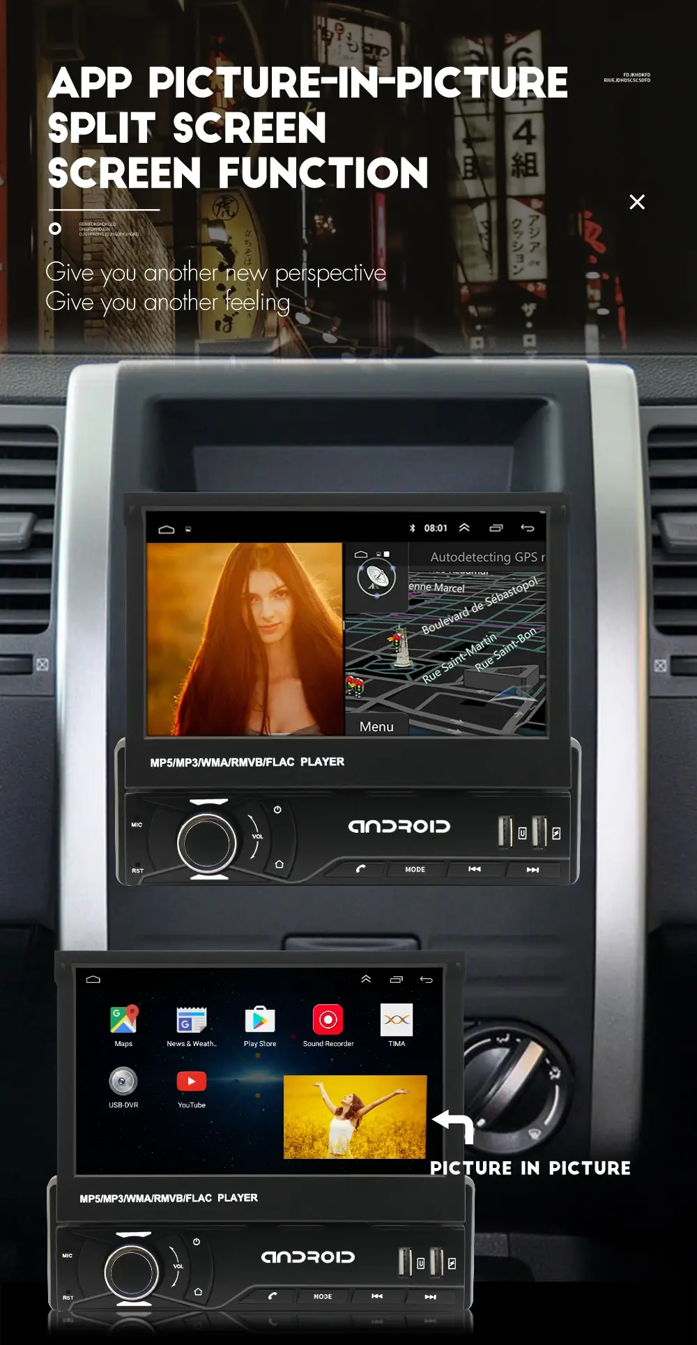 Central car stereo multimedia video player with Bluetooth for IPS display