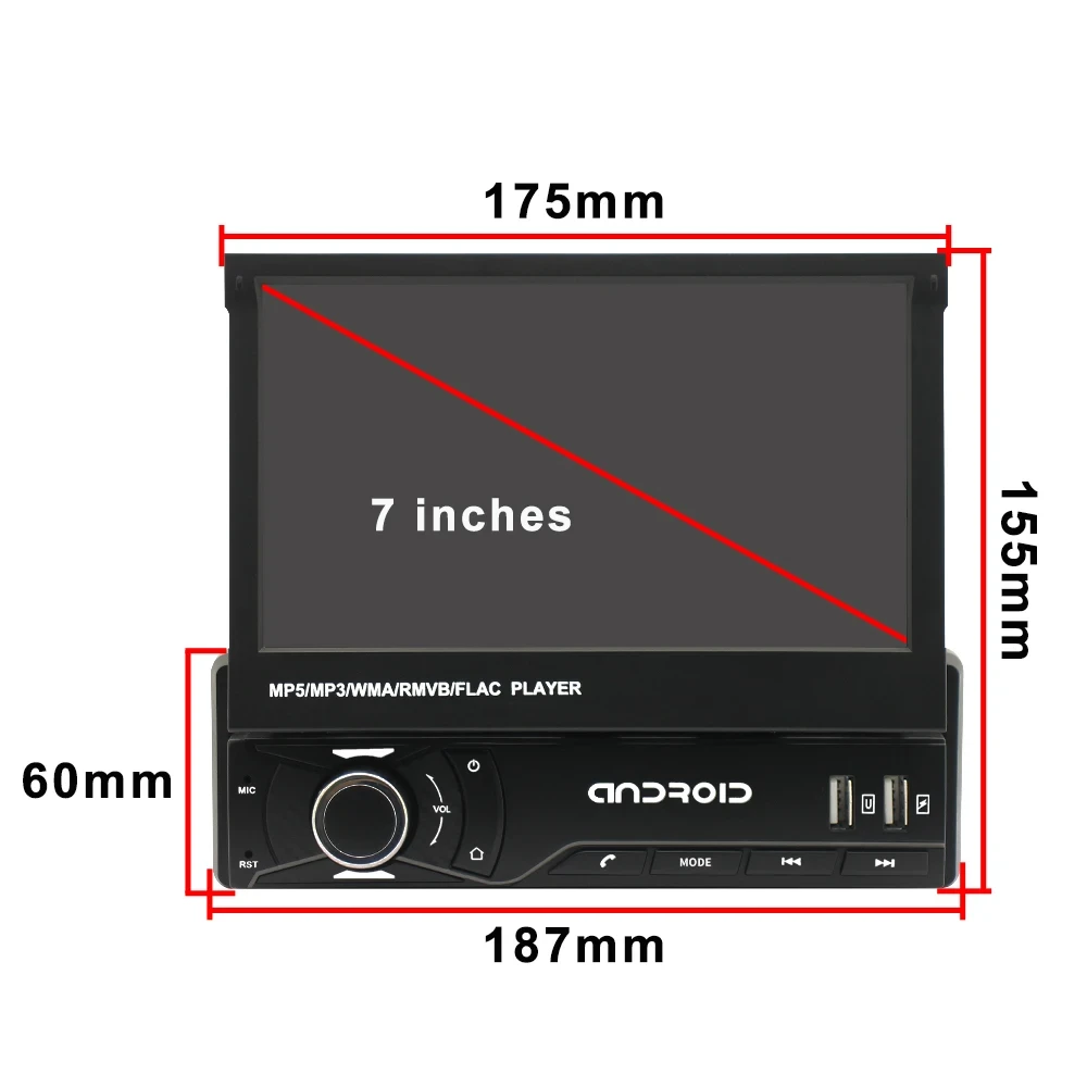 Retractable screen car radio with 7 inch IPS display for Android