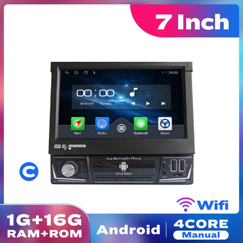 Retractable screen car radio with 7 inch IPS display for Android multimedia