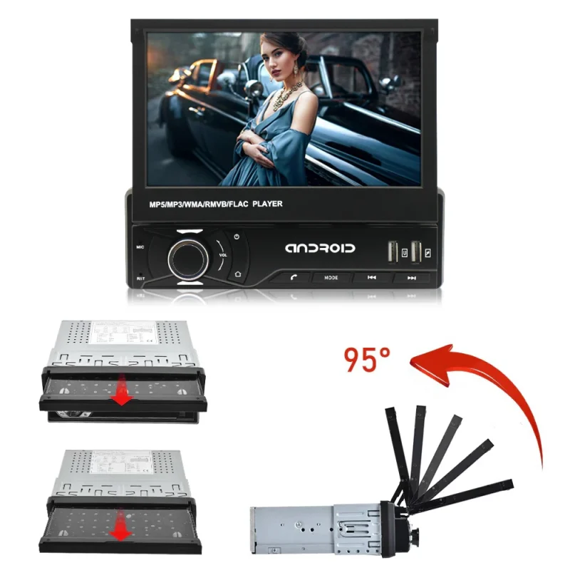 Retractable screen car radio with 7 inch multimedia video for Android GPS