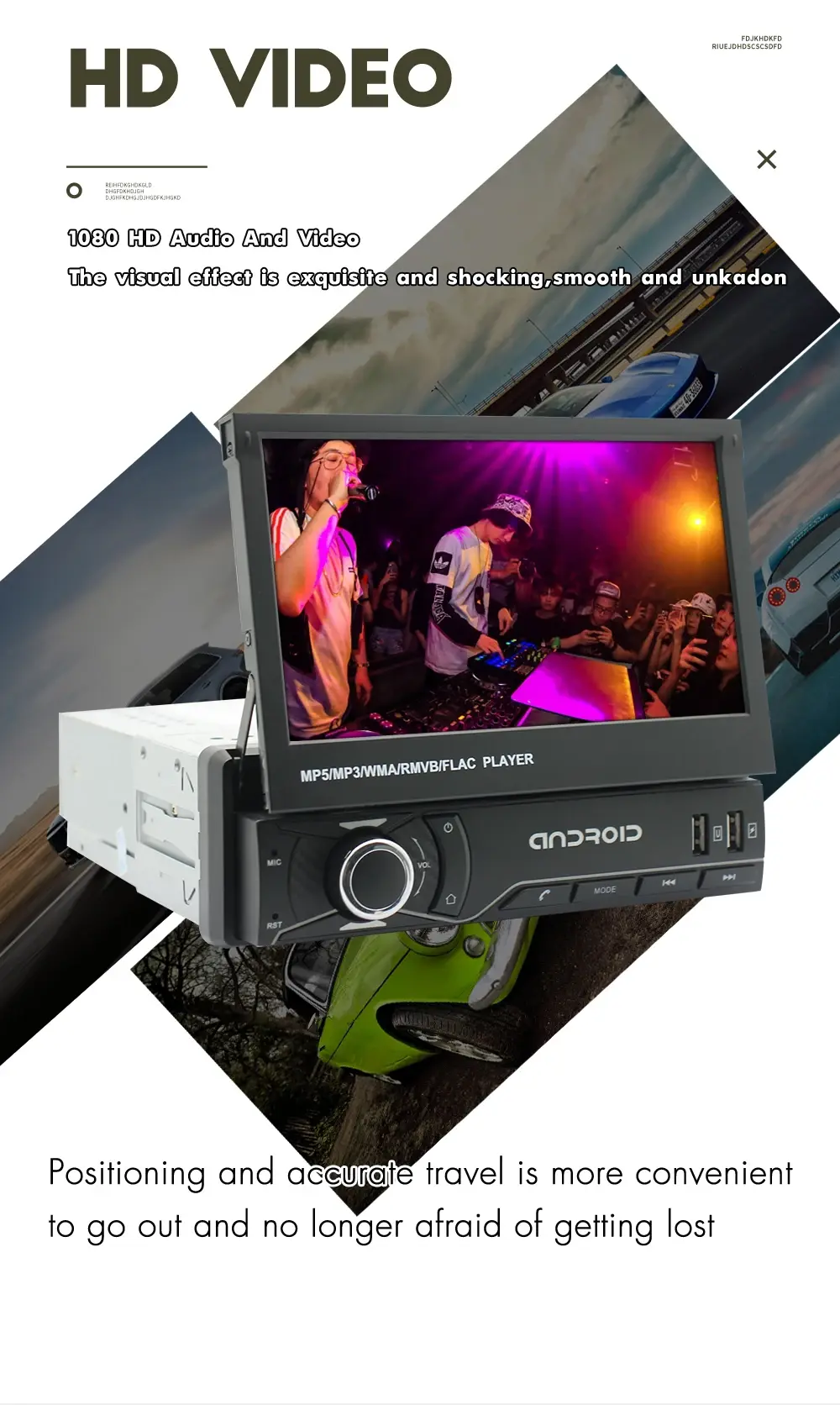 Retractable screen car radio with Bluetooth for Android 1Din GPS stereo