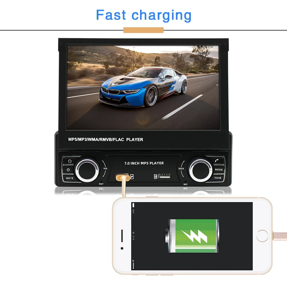 Retractable screen car radio with Bluetooth for Android 1Din car stereo