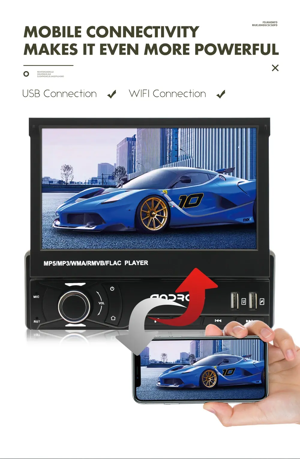 Retractable screen car radio with multimedia video player