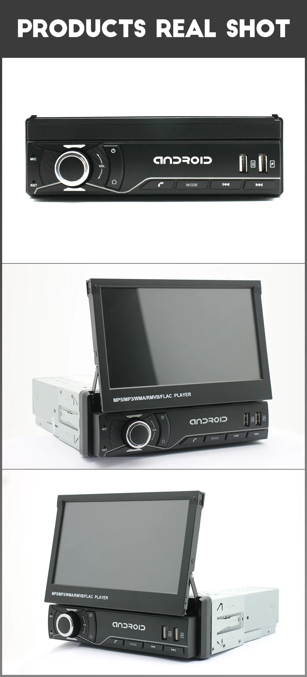 Universal car stereo multimedia video player with 7 inch GPS screen