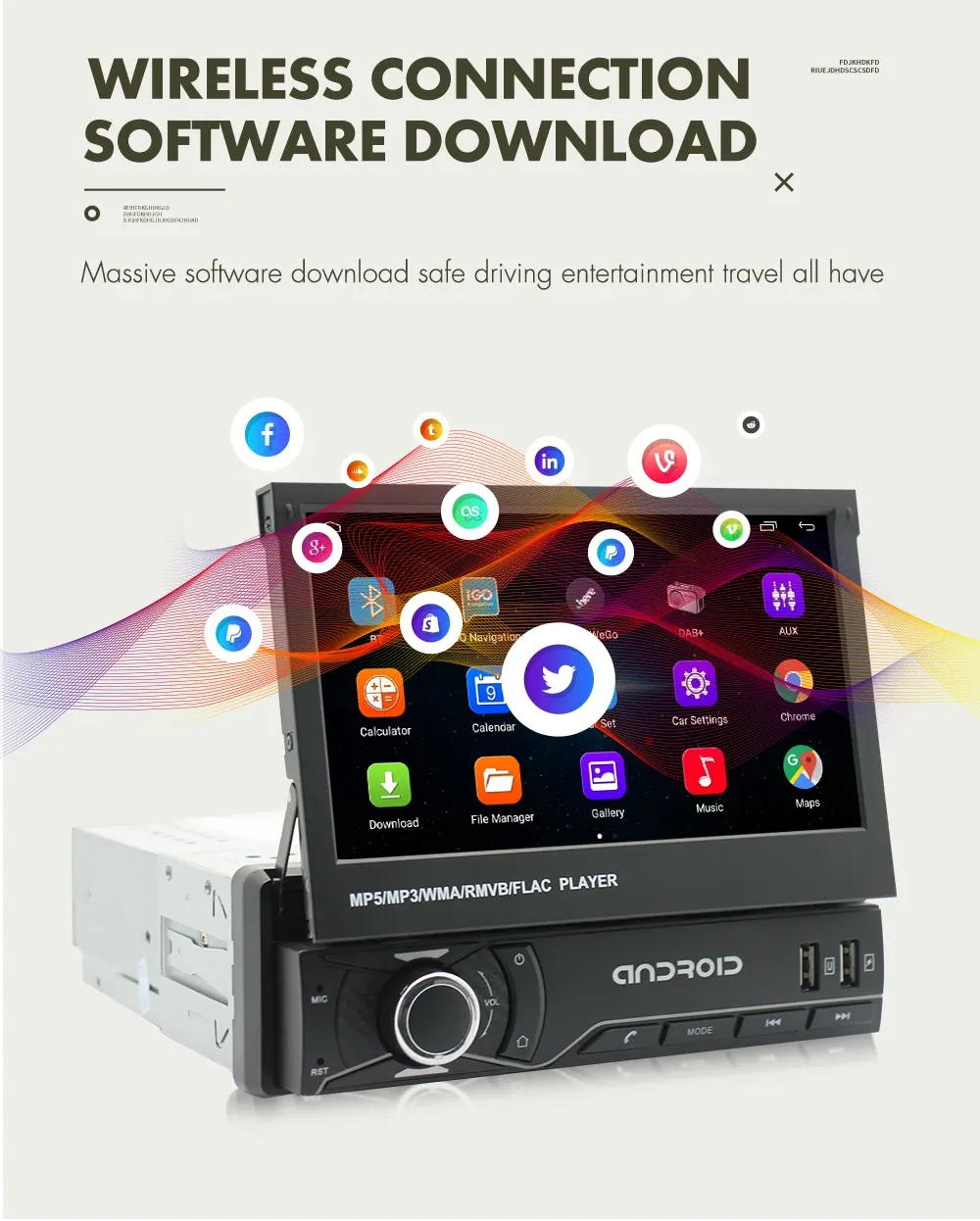 Universal car stereo multimedia video player with 7 inch IPS screen