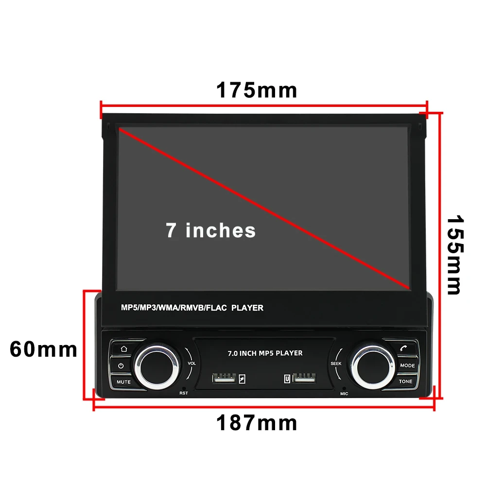 Universal car stereo multimedia video player with retractable screen